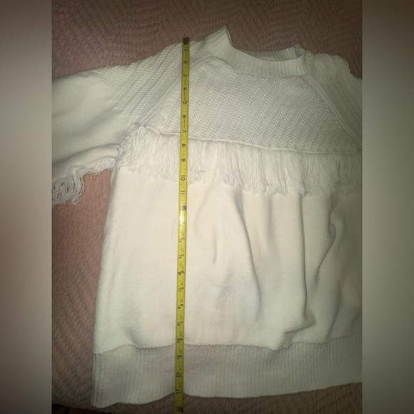 FRAME Fringed Knit Sweater Off White Size L EUC - Picture 6 of 10